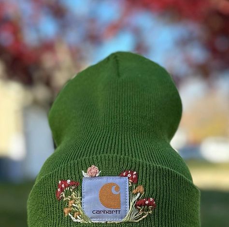 Carhartt Hat Embroider, How To Embroider Carhartt Beanie, Carhartt Hat Embroidery Diy, Beanie Embroidery Diy, Winter Hat Embroidery, Diy Embroidery Gift Ideas, Carhartt Embroidered Beanie, Carhartt Hat Embroidery, Embroidered Toque