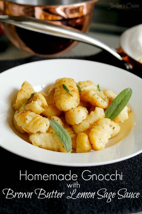 Homemade Gnocchi with Brown Butter Lemon Sage Sauce | Jordan's Easy Entertaining Brown Butter Gnocchi, Butter Gnocchi, Make Gnocchi, Gnocchi Recipes Easy, Sage Sauce, Sweet Potato Gnocchi, Sage Butter, Homemade Gnocchi, Recipes With Few Ingredients