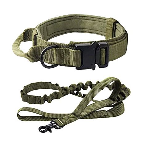 KingHtao Tactical Dog Collar and Leash - Thick Military K9 Collar - Includes Matching Bungee Leash - Adjustable, Army Grade Nylon Khaki, Control Handle and Heavy Duty Metal Buckle for Dog (Green, L) Tactical Dog Collar, Dog Green, Dog Accesories, Green Dog Collar, Dog Collar And Leash, Dog Collar Boy, Military Dogs, Dog Vest, Boy Dog