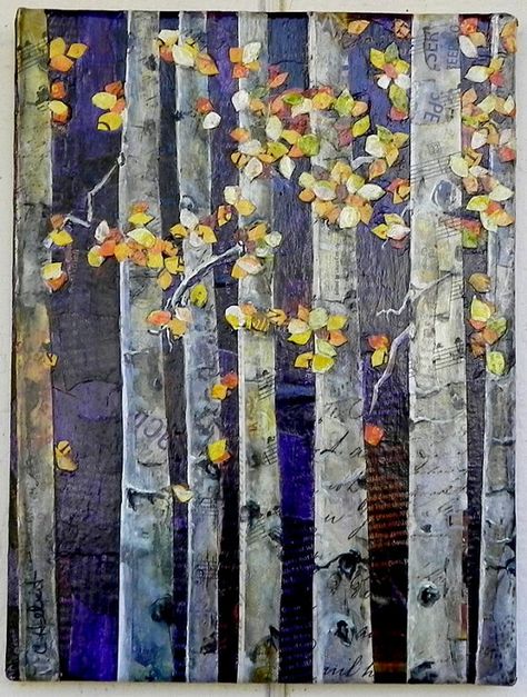 Fall Aspens Torn Paper Collage Original by SouthPrairieHandmade Fall Aspen Trees, Torn Paper Collage, Mixed Media Crafts, Painting Collage, Aspen Trees, Torn Paper, Autumn Painting, Original Collage, Paper Crafts Cards