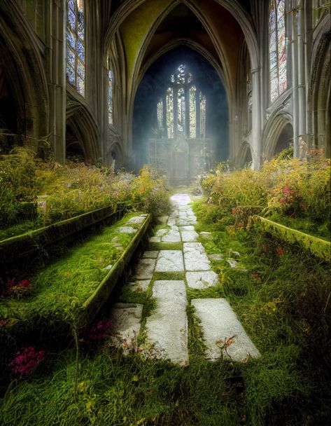 Overgrown Cathedral, Forest Cathedral, Abandoned Cathedral, Wedding Gardens, Haunted Castles, Gothic Flowers, Haunted Castle, Gothic Cathedral, Gothic Church