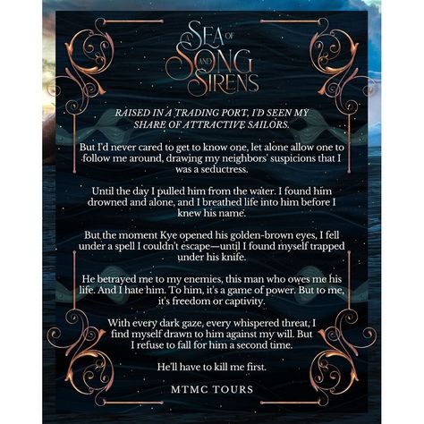 • A Song of Sea & Sirens • ⠀ Welcome to my stop in the Promo Tour for A Song of Sea & Sirens by @whitstanfieldauthor! The dark fairytale aura of A Little Mermaid and The Princess Bride meets the tantalizing romantic tension of Pride & Prejudice in this plot-twist-riddled adult fantasy romance. A Sea of Song and Sirens is the first book in The Naiads of Juile series to be published on July 4th, 2024 from Crooked Citadel Publishing House!⠀ ⠀ Add this stunning read to your TBR if you love:⠀ ✨Ene... Fantasy Songs, Romantic Tension, Under A Spell, Sea Siren, The Princess Bride, Dark Fairytale, Pride Prejudice, Princess Bride, Plot Twist