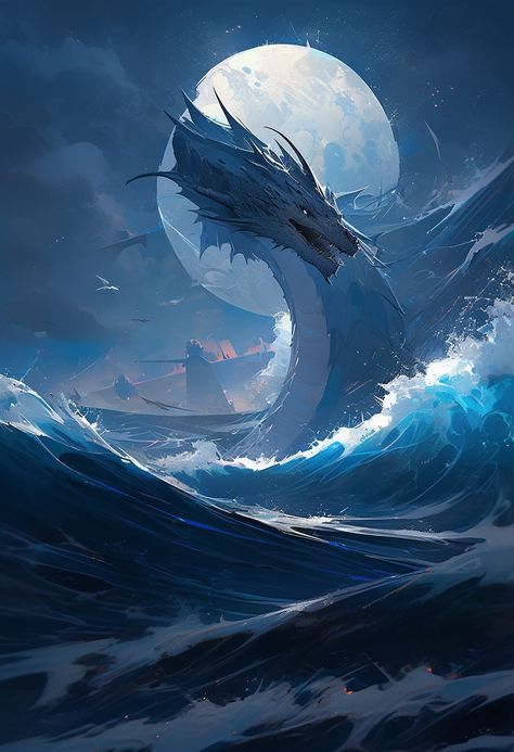 Ocean Creatures Art, Dragon Artwork Fantasy, Water Spirit, Cool Dragons, Water Drawing, Water Dragon, Sea Dragon, Fantasy Creatures Art, Dragon Artwork