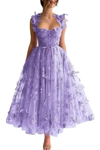 Butterfly Prom Dress, Tea Length Prom Dress, Homecoming Dresses For Teens, Lace Beach Dress, Tulle Prom Dresses, Prom Girl Dresses, Tulle Homecoming Dress, Cocktail Dress Prom, Evening Party Gowns