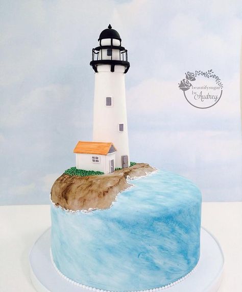 Lighthouse Cake, Marine Cake, Boat Cake, Pool Cake, Nautical Cake, Water Splashing, Sea Cakes, Cookie Cake Birthday, Beach Cakes