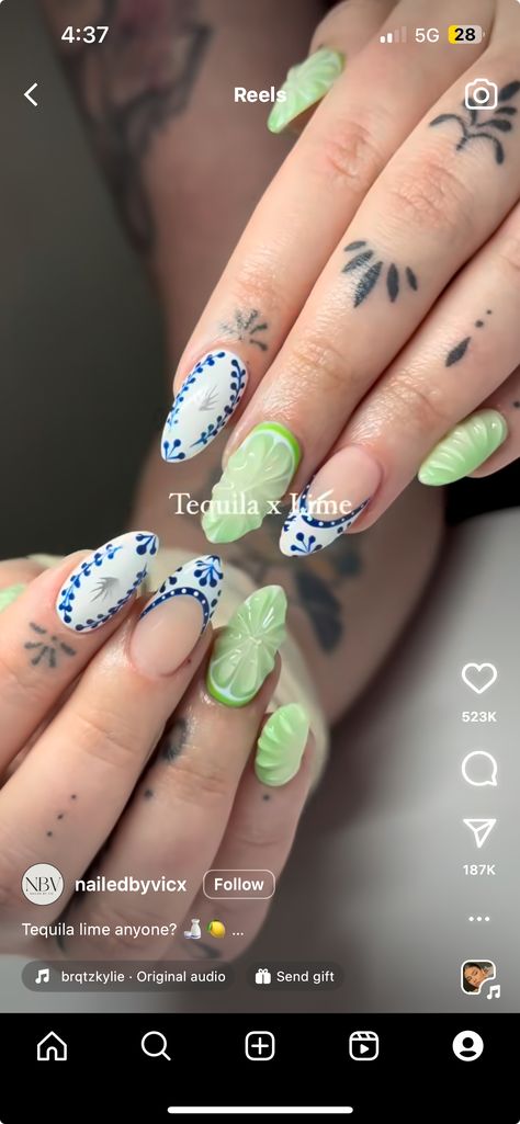 Bachelorette Nails, Azul Nails, Lime Nails, Paws And Claws, Send Gift, Nails Inspo, Cute Acrylic Nails, Green Nails, Blue Nails