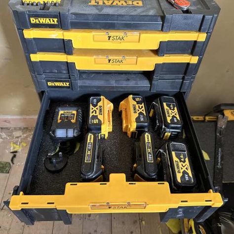 And here we see a classic @DeWalt TSTAK out in the wild, the only thing better than this is seeing the drawers are fully loaded with Shadow Foam!" Great stuff, fits nicely and easy to cut and pluck!" - I think he's said it all! #shadowfoam #tradersoftiktok #tidyspaces #dewalt #powertools #tstakdewalt Dewalt Tstak, Tool Storage Diy, Power Tools, Tool Storage