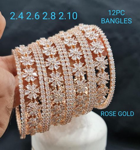 Ad Bangles Set, Rose Gold Diamond Bangle, Cz Jewellery Sets, Diamond Bangles Designer Latest, Bangle Models, Diamond Bracelets Wedding, Stylish Bangles, Ad Bangles, Cz Bangles