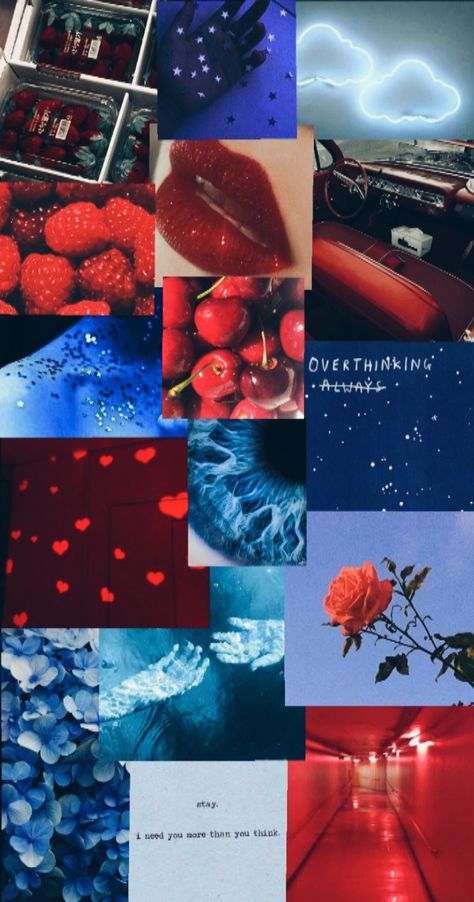 aesthetic collage|red&blue| Red And Blue Mood Board, Red And Blue Bedroom Aesthetic, Pink Red And Blue Aesthetic, Blue And Red Moodboard, Red And Blue Background Aesthetic, Wallpaper Backgrounds Aesthetic Red, Red And Blue Outfit Aesthetic, Red And Blue Wallpaper Aesthetic, Dark Blue And Red Aesthetic