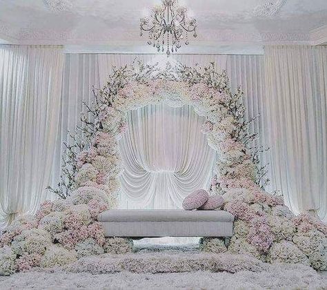 Space Ethereal, Wedding Dais, Pelamin Nikah, Romantic Bedroom Design, Nikah Decor, Wedding Setup, Ballroom Reception, Wedding Hall Decorations, Wedding Reception Backdrop