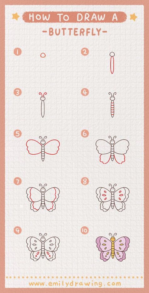 How to draw a Butterfly simple and realistic for kids Easy Butterfly Drawing Step By Step, Step By Step Drawing Butterfly, How To Draw A Butterfly Easy, How To Draw Butterfly Step By Step Easy, Butterfly Doodles Simple, How To Draw A Butterfly Step By Step, How To Draw Easy, Butterfly Step By Step Drawing, Butterfly Easy Drawing