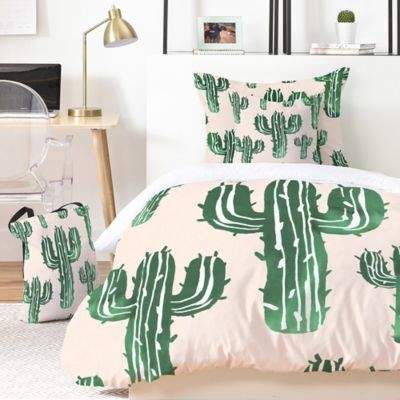 Deny Designs Cactus Party Desert Matcha 4-Piece Twin XL Duvet Cover Set in Green/Pink Cactus Decor Bedroom, Cactus Bedroom, Party Desert, White Cactus, Cactus Party, Bedroom Green, Deny Designs, Western Decor, Bedroom Themes