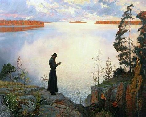 Orthodox monk prays in the beautiful nature! Russian Culture, Russian Orthodox, Orthodox Christianity, Religious Art, Christian Art, Pilgrimage, The Edge, Classic Art, Digital Image