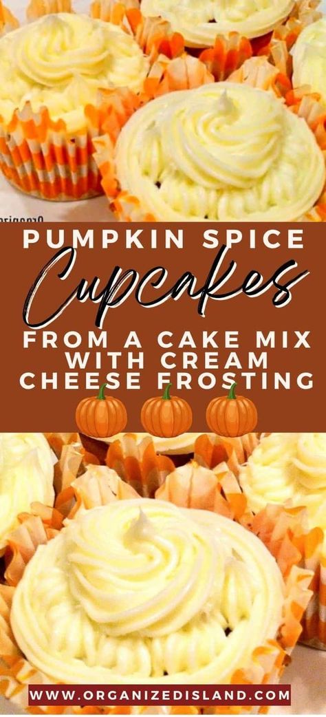 Pumpkin Cupcakes Easy, Spice Cake Mix Recipes, Easy Cream Cheese Frosting, Pumpkin Cake Mix, Spice Cake Mix And Pumpkin, Pumpkin Cupcake Recipes, Pumpkin Spice Cream, Spice Cake Recipes, Pumpkin Cream Cheese Muffins