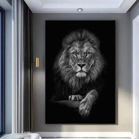 PRICES MAY VARY. 1. Size: The size of this black white king lion head portrait wall art is 16x24 inch, and there is a white edge of 0.5 cm at its edge. You can buy your favorite frame to assemble and experience the fun of DIY 2. Quality: Clear picture are printed on thick canvas, so that black and white lion picture appears vivid image, not only not easy to fade, but also and no smell, to ensure the health of you and your family 3. Decor: This wild animal prints is suitable for living room, bedr Jungle Poses, Lion Canvas Painting, Animal Canvas Paintings, Lion Canvas Art, Black And White Lion, Lion Wall Art, Wild Animals Pictures, Hal Decor, Lion Canvas