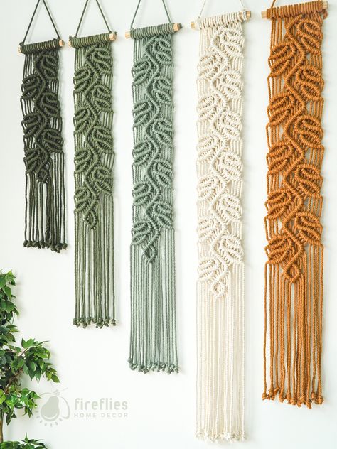 Long Narrow Macrame Wall Hanging, Entry Hallway Decor, Vertical Macrame, Macrame Gift Ideas, Macrame Wall Decor Ideas, Farmhouse Macrame, Long Macrame Wall Hanging, Macrame Wall Hanging Ideas, Yarn Macrame