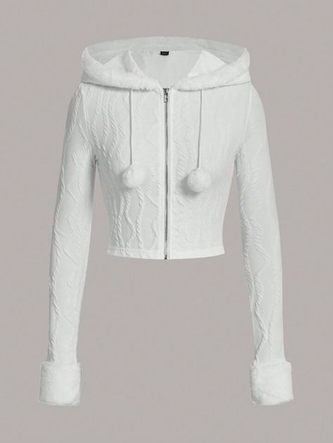 Free Returns ✓ Free Shipping✓. SHEIN ICON Zip Up Crop Hooded Jacket- undefined at SHEIN. Shein Icon, Women Jackets, White Casual, Long Sleeve Knit, Outerwear Women, Sports Equipment, Hooded Jacket, All Fashion, Women Clothing