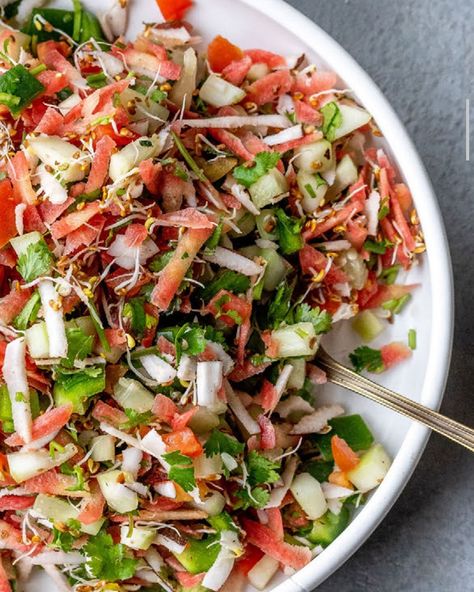 2 cucumbers, chopped

2 carrots, grated

2 tomatoes, chopped

1 small green capsicum, chopped

1 cup coriander, chopped

2 big slices of coconut, grated

For a boost

1/2 cup vegetable sprouts (such as alfalfa, clover, radish, fenugreek).

METHOD

1. Place all the ingredients into a large mixing bowl. Toss everything together

and serve.
#satvic #satvikfood
#satvicmoment #foodsattvik
#sattviklifestyle #sattva
#pickuplines #detoxbody
#recipesalad
#detoxrecipe Satvic Food, Indian Salads, Healthy Indian Recipes, Om Shanti, Seventh Day Adventist, The Pure, Indian Recipes, 2024 Vision, Small Plates