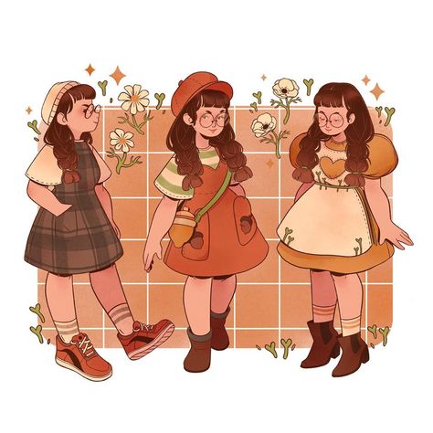 Lana 🌿🌿 on Instagram: “A few autumn themed animal crossing outfits ! ✨🌿love dressing my character to match the season ! . . . . . . . . . . . . . . . . . . .…” Cottage Character Design, Cottagecore Outfit Drawing, Cute Cottagecore Art, Cottagecore Character Design, Cottagecore Character, Animal Crossing Outfits, Cottagecore Drawing, Cottagecore Illustration, Cute Merch