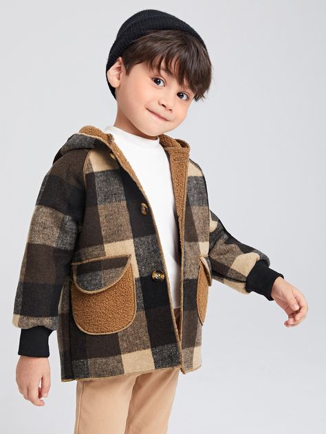 Multicolor Casual  Long Sleeve Wool-Like Fabric Plaid Regular Embellished Non-Stretch Fall/Winter Toddler Boys Clothing Shaket Jacket Outfit, Kids Winter Outfits Boys, Boys Winter Clothes, Kids Winter Outfits, Boys Winter Jackets, Boy Outerwear, Boys Plaid, Boys Wear, Kids Clothes Boys