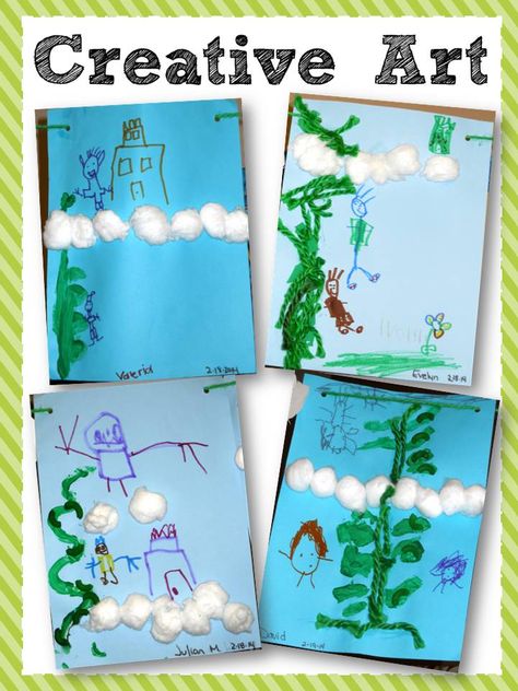 Building comprehension through art.  Jack and the Beanstalk. Eyfs Jack And The Beanstalk, Fairy Tales Preschool Activities, Fairy Tales Kindergarten, Fairy Tales Preschool, Fairy Tale Activities, Nursery Rhymes Preschool, Fairy Tales Unit, Fairy Tale Crafts, Fairy Tale Theme