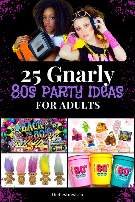 80s parties are the best, here's some great ideas to take your event over the top. 1980s Themed 40th Birthday, 80s Prom Party Food, 1990 Theme Party Ideas, Retro 40th Birthday Party, 80s Party Favors For Adults, 80s Birthday Party Food, Made In The 80s Party, 1980s Party Decorations Diy 80s Theme, 80s 50th Birthday Party