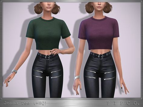 The Sims Resource - Jenna Cropped Tee. Hot Weather Outfits, Sims 4 Teen, Skirted Swimsuit, Graphic Crop Top, T Shirt Crop Top, Cc Sims, Female Clothing, Crop Top Tees, Sims 4 Clothing