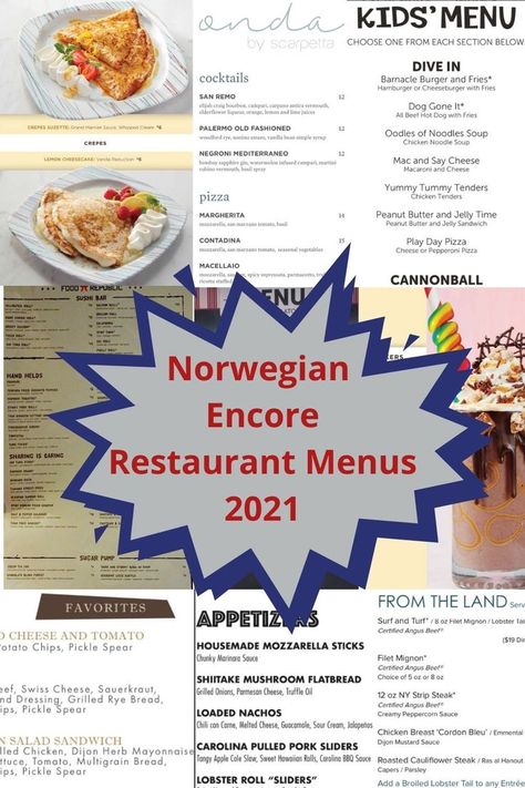 ALL NCL Encore dining menus are here! Haven menus, MDR menus, specialty restuarant menus and MORE! Ncl Encore, Norwegian Encore, Peanut Butter Jelly Sandwich, Ncl Cruise, Bistro Menu, Diner Menu, Blue Menu, Cruise Food, Beef Hot Dogs