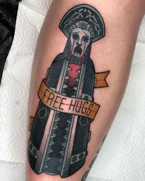 Traditional Horror Tattoo Sleeve, Creepy Old School Tattoos, Iron Maiden Traditional Tattoo, Dark Fantasy Traditional Tattoo, Hot Fuzz Tattoo, Neo Traditional Horror Tattoo, Weird American Traditional Tattoo, Fantasy Traditional Tattoo, American Traditional Horror Tattoo