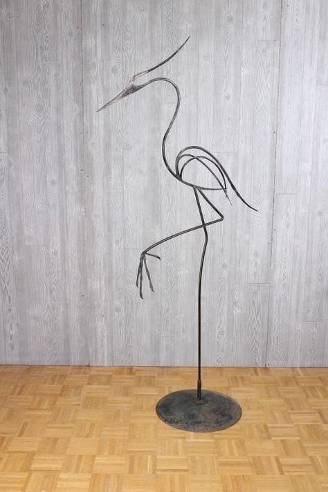 Wrought Iron Stylized Wading Bird Sculpture is available on HiBid. View this auction and search for other auctions now on the leading online auction platform. Art Fer, Cutlery Art, Metal Sculptures Garden, Wrought Iron Decor, Wire Art Sculpture, Welding Art Projects, Metal Yard Art, Metal Garden Art, Sculpture Metal