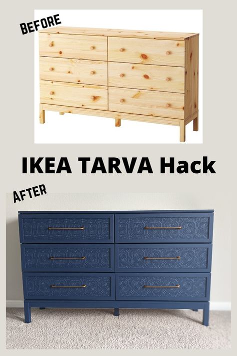 Revamp Ikea Dresser, Dressers Diy, Dresser Ikea Makeover, Refurbished Dresser With Wallpaper, Refinished Dresser With Wallpaper, Refurb Dresser, Ikea Dresser Painted, Ikea Dresser Wallpaper, Refurbished Ikea Furniture