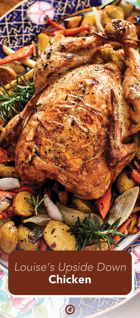 Louise’s Upside-Down Chicken - American Lifestyle Magazine Upside Down Chicken, Cooking Whole Chicken, Cheap Recipes, American Lifestyle, Chicken Dish, Whole Chicken, Roast Chicken, Cheap Meals, Chicken And Vegetables