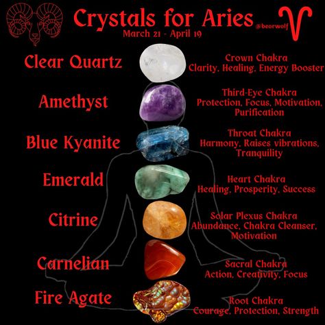 Crystals for Aries! One for each Chakra!! ♈🔮 Crystals For Aries, March Aries, Crystals Chakras, Zodiac Crystals, Aries Aesthetic, Chakra Healing Meditation, Wishing Stones, Heart Chakra Healing, Spiritual Bath