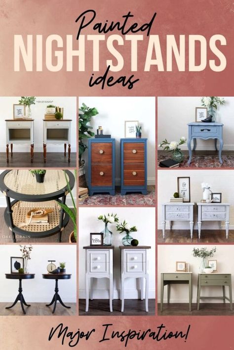 Painted Nightstands Ideas: Major Inspiration! - A Ray of Sunlight Popular Nightstand Colors, Nightstand Color Ideas, Painting Nightstand Ideas, French Provincial Nightstand Makeover, Painted Nightstand Ideas, Nightstands Ideas, Diy Nightstand Makeover, Painted Nightstands, Nightstand Color