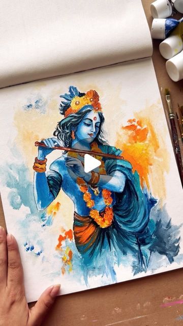 5.5K views · 1K likes | Art Canvas Design Studio ® on Instagram: "Here is the process video from today’s gorgeous Krishna painting workshop! 🤌🏻  So much you can do with just blues and oranges!! #blue #orange #color   #krishna #krishnathoughts #kisna #kanha #kanhaji #pray #god #pure #trendingreels #trend #trending #reels #online #workshop #learn #art #artist #artlover #instagood #instagram #instadaily #everyday #calm #peace #kanhaiya #processart #process" Kanha Painting, Krishna Painting On Canvas, Krishna Canvas Painting, Krishna Acrylic Painting, Watercolor Video, Trending Reels, Painting Workshop, Krishna Painting, Learn Art