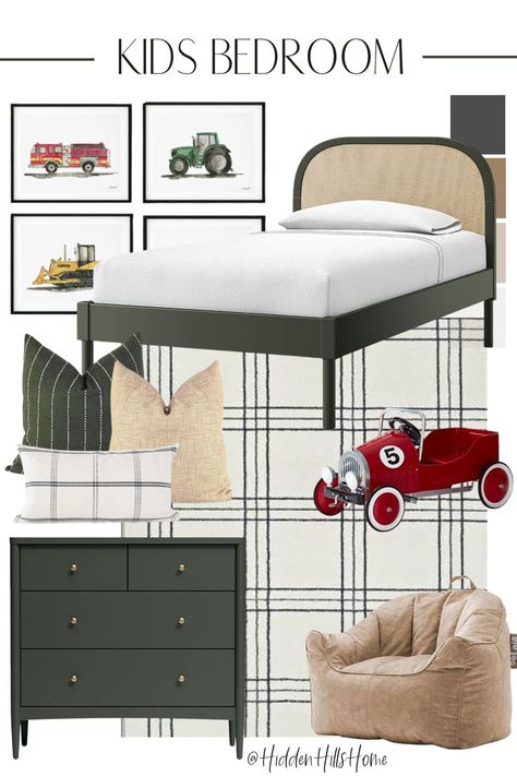 Boys Room Decor Design Board Construction Themed Bedroom, Boys Bedroom Green, Green Boys Room, Decor Mood Board, Boy Room Themes, Construction Bedroom, Boys Bedroom Ideas, Toddler Boy Room Decor, Boy Toddler Bedroom