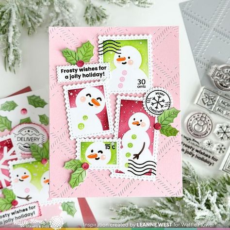 Leanne - card maker | Today kicks off sneak peeks for @waffleflowercrafts Christmas in July release and it includes some very cute new Postage Collage stencils &… | Instagram Postage Stamps Collage, Postage Stamp Design, Snowman Cards, Honey Bee Stamps, Jolly Holiday, Flower Stamp, Winter Cards, Christmas In July, Stamp Design