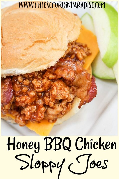 Chicken Sloppy Joe Recipe, Chicken Sloppy Joes, Honey Bbq Chicken, Honey Bbq Sauce, Ground Chicken Recipes, Sloppy Joes Recipe, Cheese Chicken, Honey Bbq, Sloppy Joe