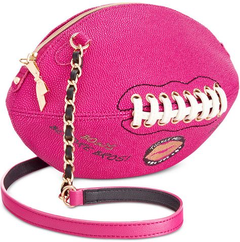 Betsey Johnson Football Crossbody #football #unique #pink #purse Football Purse, Football Bag, Pink Football, Betsey Johnson Purses, Pink Handbag, Unique Handbags, Betsey Johnson Handbags, Purse Pink, Popular Handbags