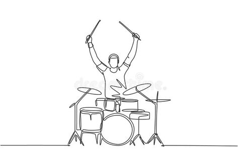 Playing Drums Drawing Reference, Drummer Tattoo Ideas Minimalist Style, Drumkit Drawing, Drum Kit Drawing, Drummer Sketch, Drummer Illustration, Drummer Tattoo, Male Drummer, Drum Drawing