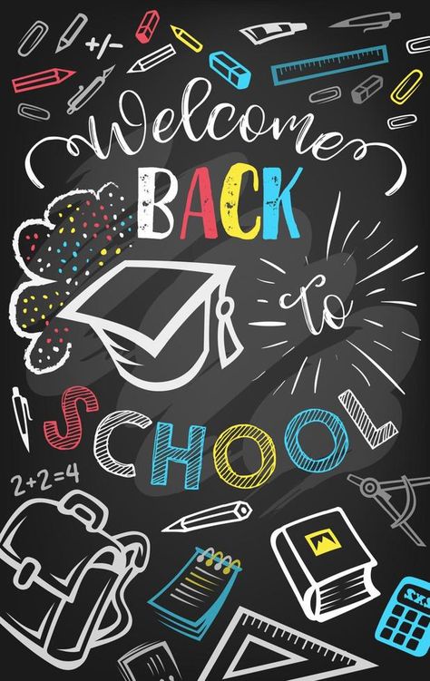 Welcome back to school greeting poster design Back To School Poster Design, School Poster Design, School Poster Ideas, Chalk Sketch, School Chalkboard Art, High School Posters, Back To School Images, Back To School Poster, Back To School Chalkboard