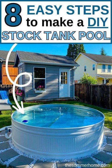 Stock Tank Pool DIY Tutorial - The Sommer Home Builder Grade Updates, Large Stock Tank, Luxury Outdoor Patio, Diy Stock Tank Pool, Modern Luxury Outdoor, Stock Pool, Tank Pool Ideas, Stock Tank Pool Ideas, Stock Tank Swimming Pool