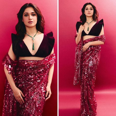 Tamannaah Bhatia’s Milky Cleavage Shines in a Stunning Plunging Neckline and Sequin Saree for Diwali 2024 Velvet Saree Look, Saree For Diwali, Diwali Saree, Diwali Look, Diwali 2024, Velvet Saree, Sequin Saree, Velvet Blouse, Velvet Blouses