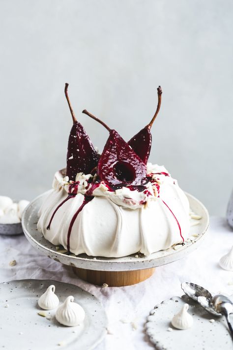 Hibiscus Poached Pear Pavlova | Harris Farm Markets | Harris Farm Markets Pear Pavlova, Pavlova Recipe, Poached Pears, Christmas Food Desserts, Köstliche Desserts, Perfect Desserts, Pavlova, Christmas Desserts, Food Design