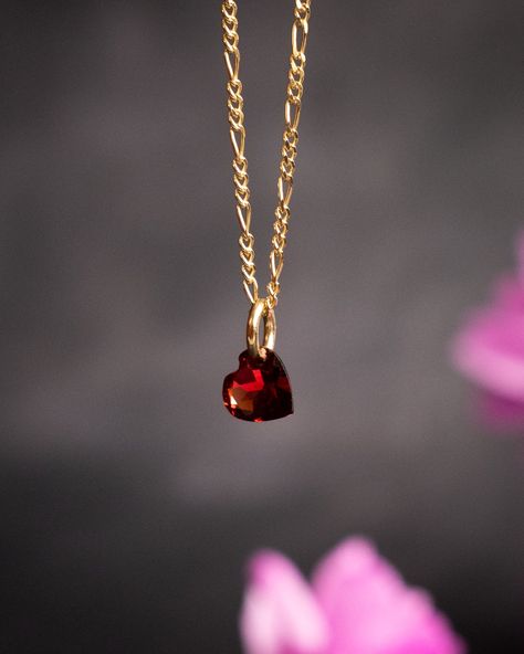 Mini Garnet Heart Necklace | The Healing Pear Garnet Heart Necklace, Garnet Necklace Gold, Intense Feelings, Blood Red Color, Red Heart Necklace, Garnet Heart, Accessories Inspiration, Garnet Crystal, Garnet And Gold