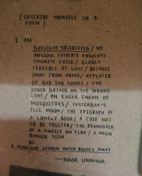 Noor Unnahar, Chaos Coordinator, Unspoken Words, Sylvia Plath, A Poem, Describe Yourself, Saddest Songs, Danger Sign, Favorite Child