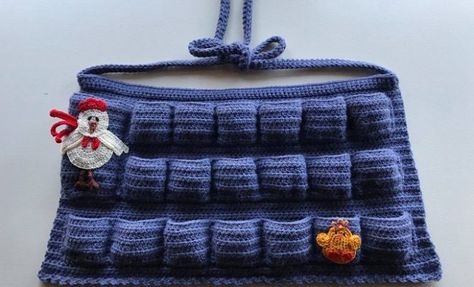 This Egg Apron Is an Eggsellent Idea With Your Name On It Egg Collecting Apron Pattern Free Crochet, Egg Apron Crochet Pattern Free, Crochet Egg Apron Free Pattern, Apron Dress Pattern Free, Apron Crochet, Apron Dress Pattern, Crocheted Dishcloths, Egg Apron, Egg Collecting Apron