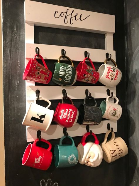 Coffee mug rack Diy Mug Rack, Make Your Own Mug, Coffee Mug Rack, Diy Mug, Painted Picture Frames, Diy Mugs, Diy Headboards, Coffee Scoop, Mug Rack