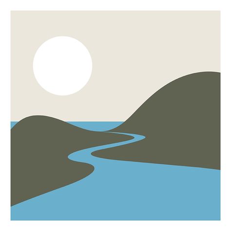 Minimalist Landscape Painting Acrylic, River Illustration Simple, Minimal Landscape Design, River Graphic, River Illustration, Landscape Vector Illustration, Minimal Landscape, Procreate Ipad Art, Small Canvas Paintings