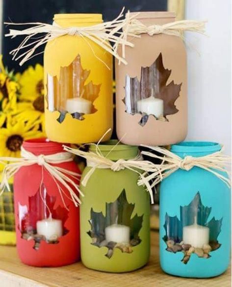 What To Do With Glass Jars, Fall Mason Jar Crafts, Fall Mason Jars, Diy Thanksgiving, Thanksgiving Diy, Mason Jar Crafts Diy, Diy And Crafts Sewing, Jar Diy, Painted Mason Jars